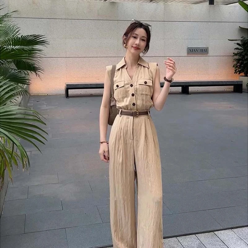 【送腰带】小个子休闲无袖工装连体衣裤2025春季流行穿搭女装D2869