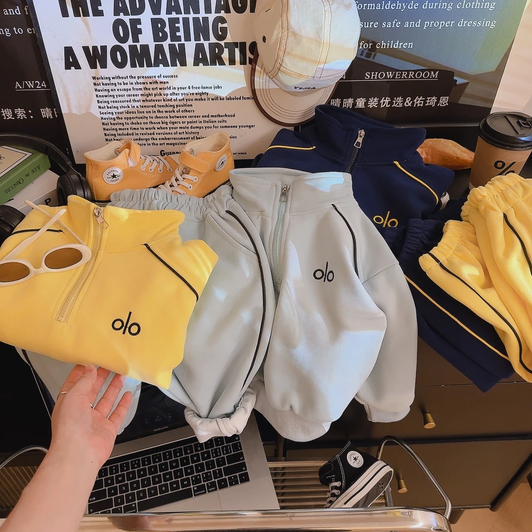 25ss新款儿童高货刺绣立领运动卫衣套装百搭休闲