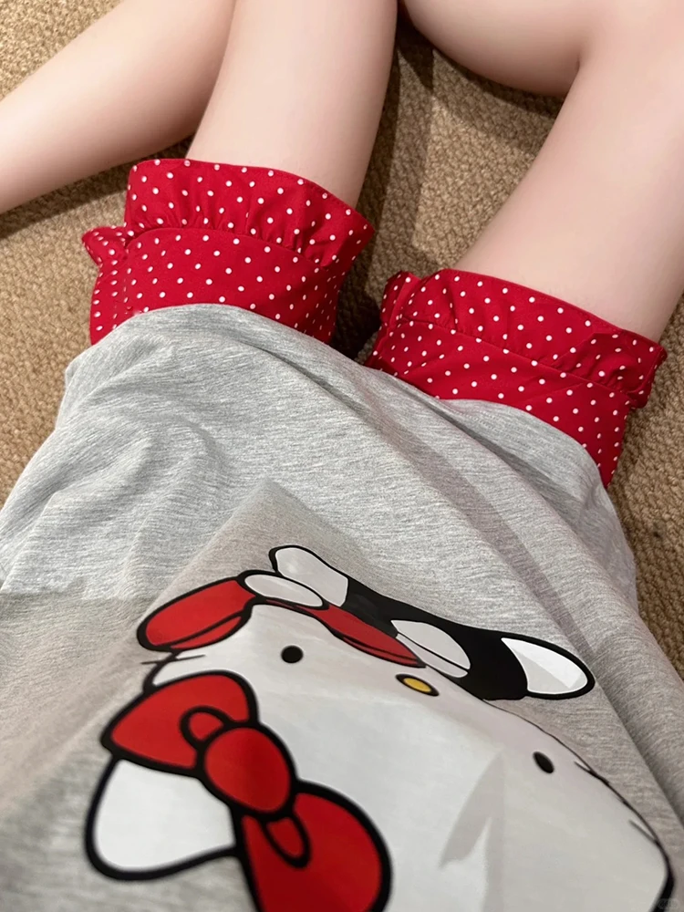 韩版卡通kitty猫印花睡衣套装女夏季2025新款短袖短裤套装家居服