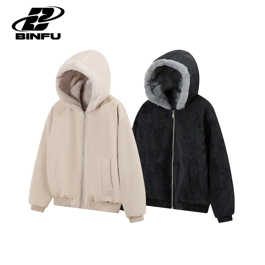 MADE BINFU宽松皮衣座山雕宽松男女同款情侣装高级连帽棉衣外套