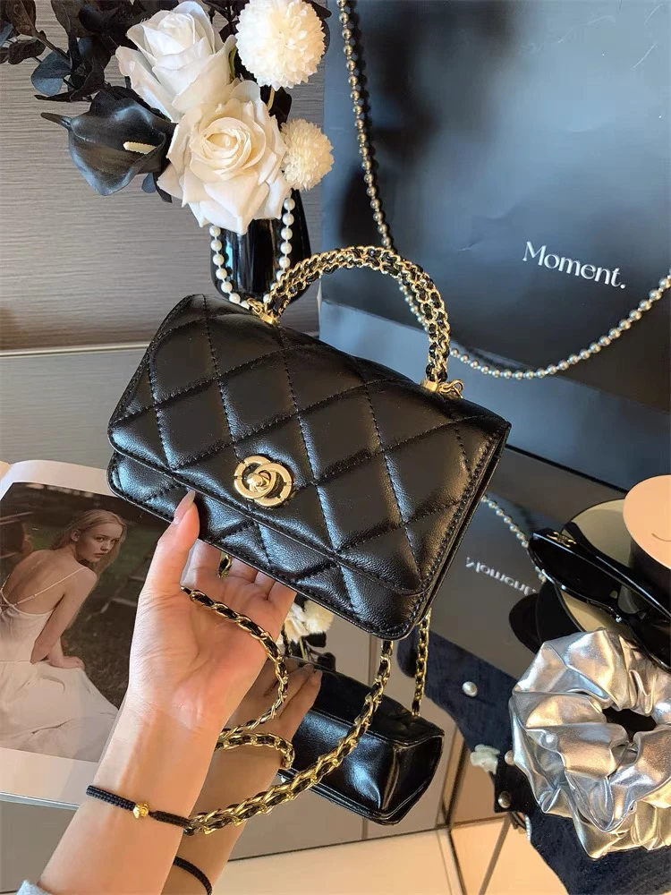 小香风流行菱格链条手提包包女新款百搭时尚小方包单肩斜挎包女款