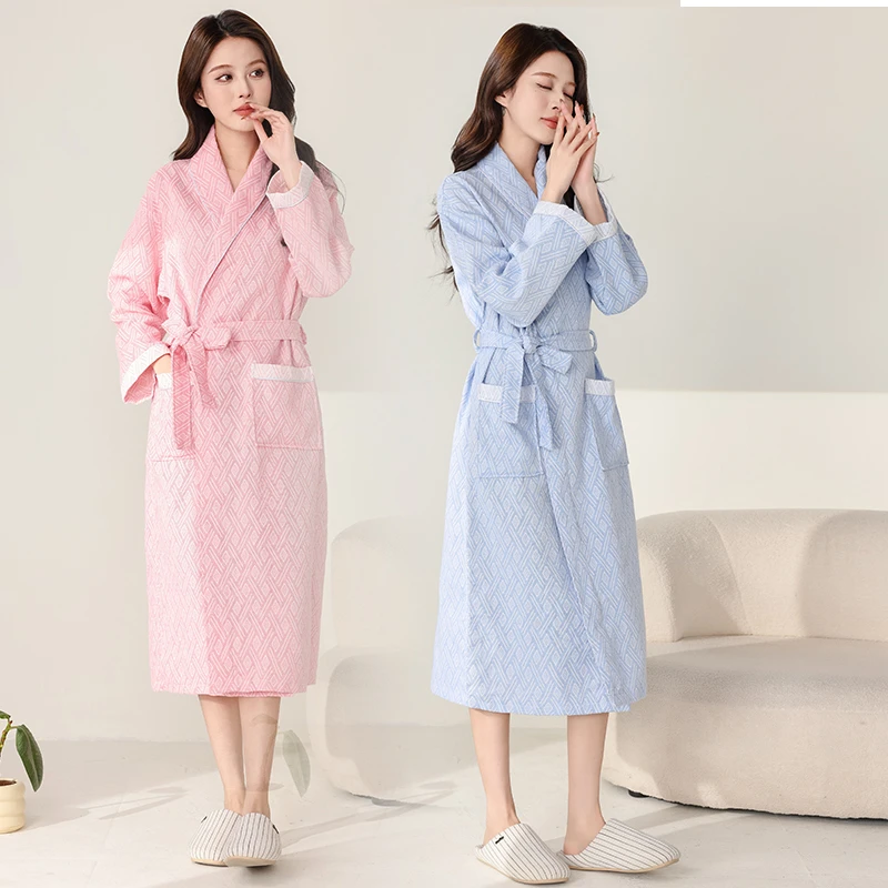 双层纱布纯棉浴袍女吸水亲肤柔软汗蒸游泳用睡袍女新款睡衣家居服