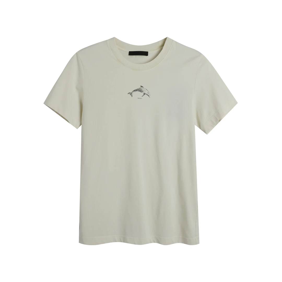 20071【MO订单】短袖T恤含棉凉感海豚斑驳做旧印花宽松2484