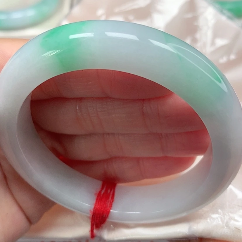 【闪购商品】翡翠手镯未镶嵌冰胶白底青手镯5455圈13号