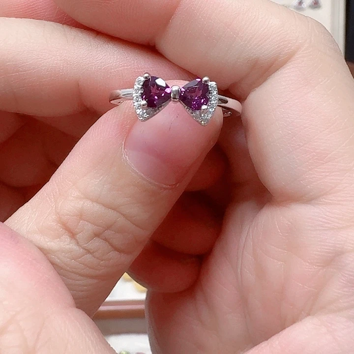 石榴石戒指银S925镶嵌戒指