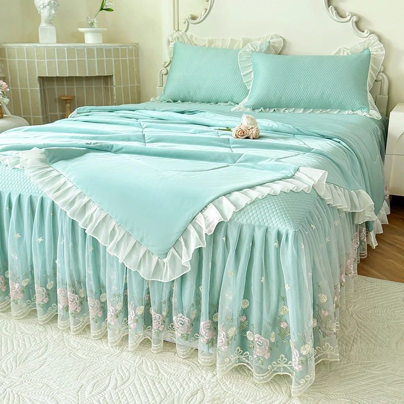 小清新公主风冰丝空调席软席蕾丝床裙款夏被宿舍冰豆豆凉席空调被