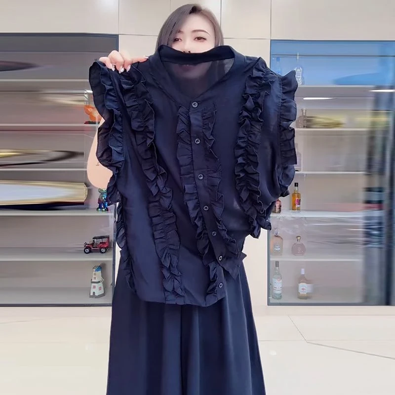 法式飞飞袖休闲时尚胖大码2025夏季新款洋气宽松显瘦百搭雪纺衫