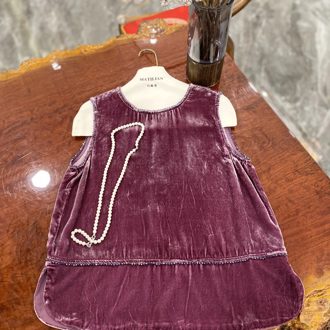 新中式早秋上新珠链花边真丝丝绒背心