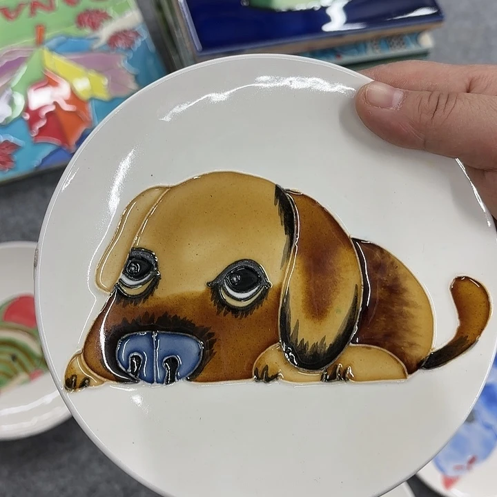 宝***剑陶瓷板画直径15狗