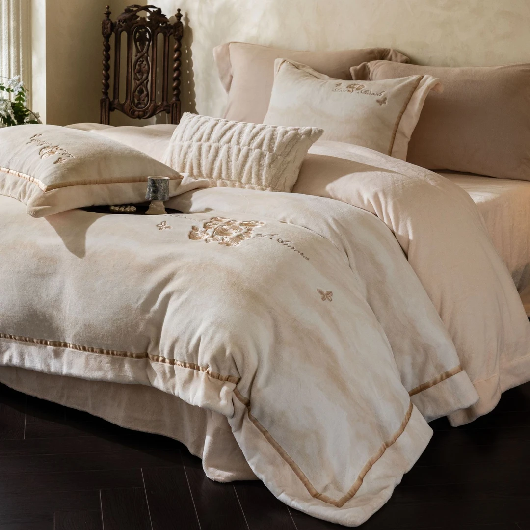 栖栖木里 加厚牛奶绒四件套保暖高克重被套床单高级感床品