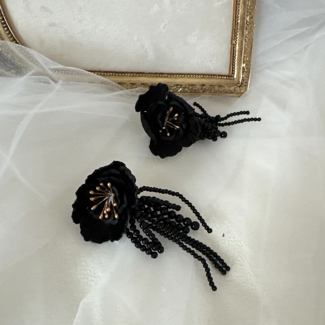 非金属布艺耳饰 沁心新款黑色新娘个性气质耳夹