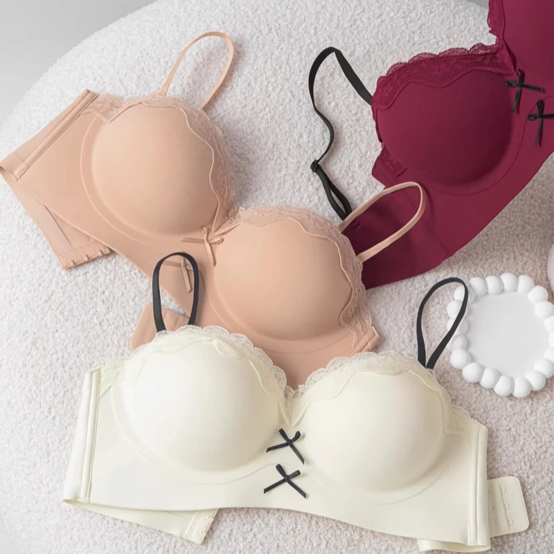 蕾丝内衣女小胸聚拢圆圆胸显大性感加厚提拉上托防下垂外扩文胸罩