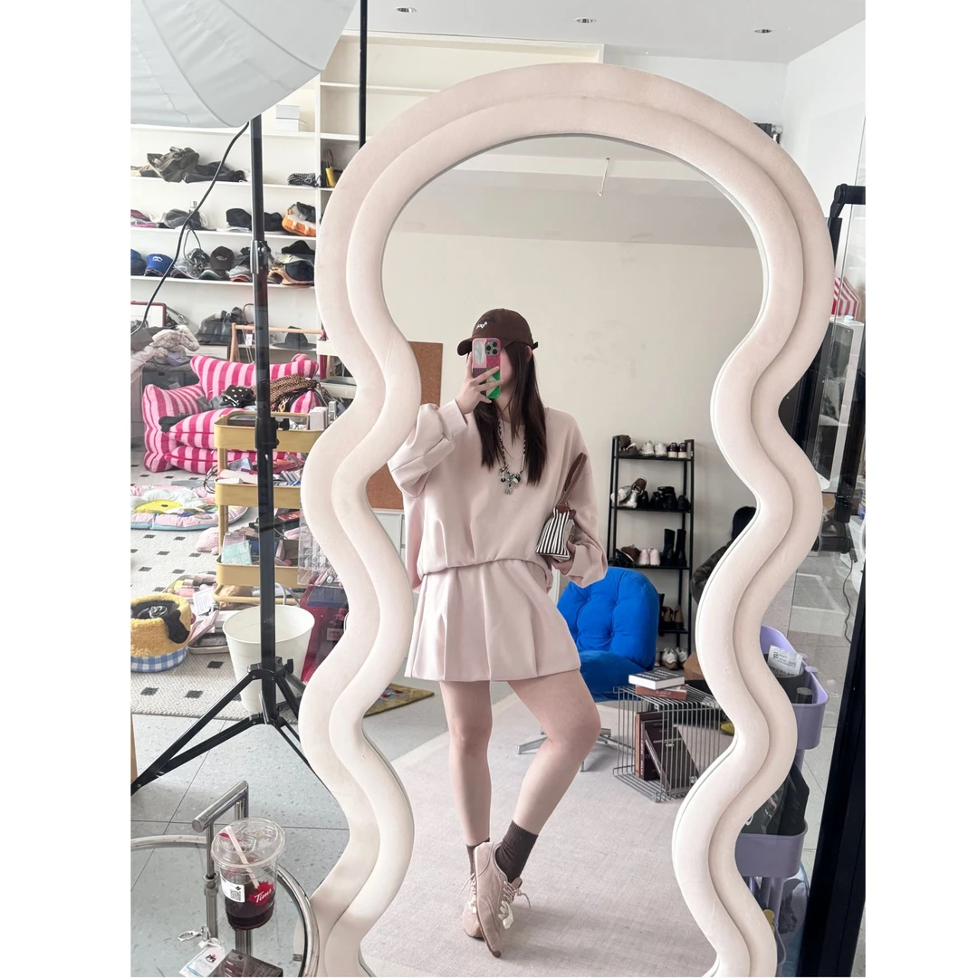 晶咕【曼哈顿少女】纯色前短后长捏褶上衣+欧若风全松紧高腰