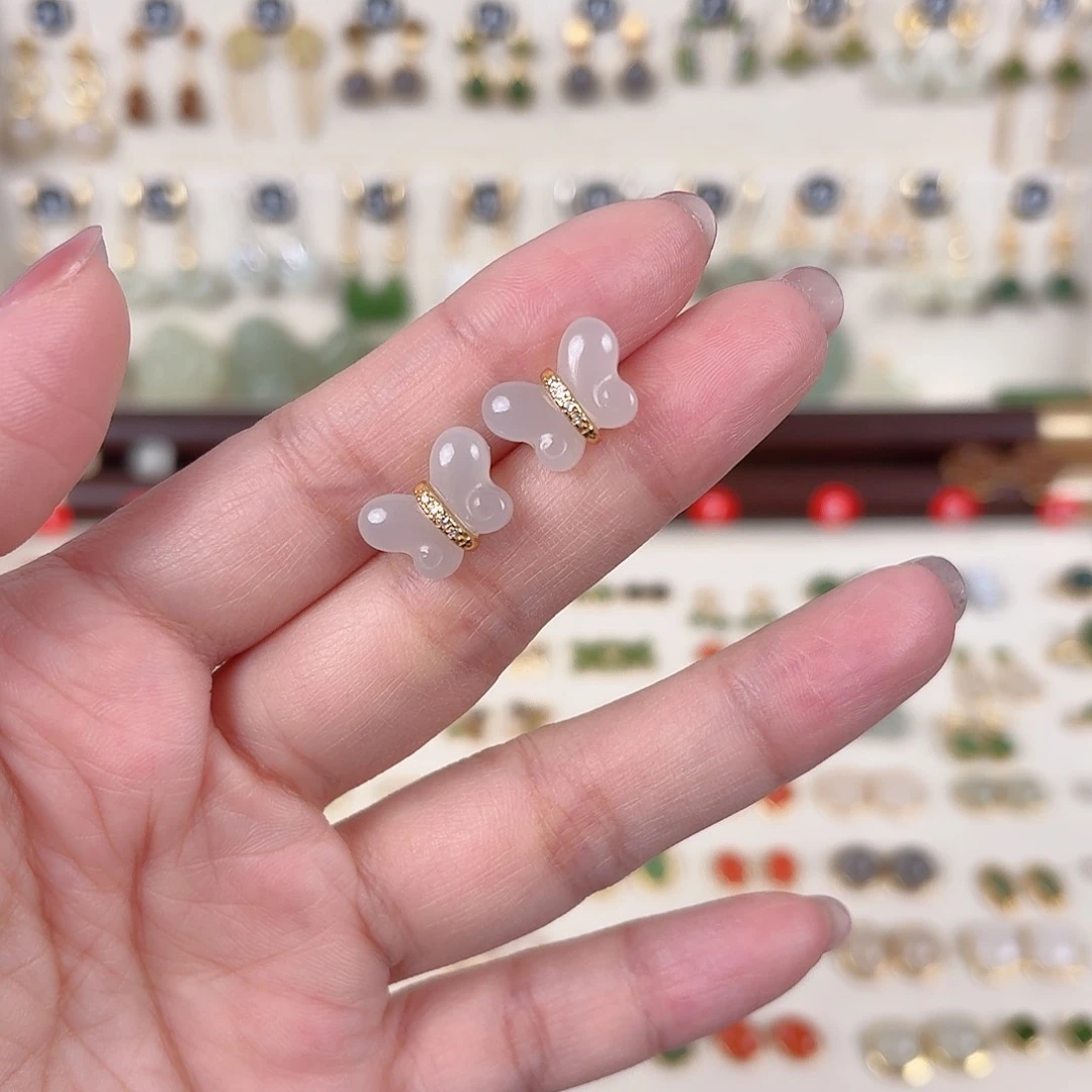 银S925镶嵌和田玉耳饰