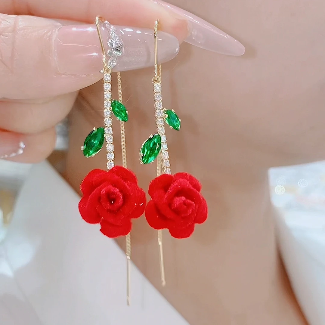 铜合金亚克力耳饰 478-时尚温柔显白花花唯美红色灵动耳线耳环
