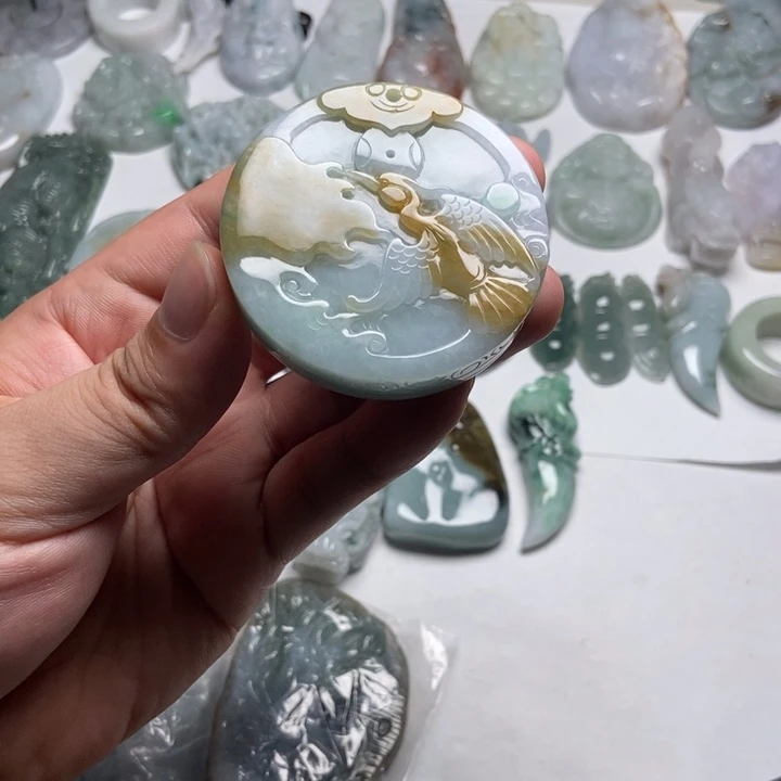 翡翠未镶嵌颈饰仙鹤37