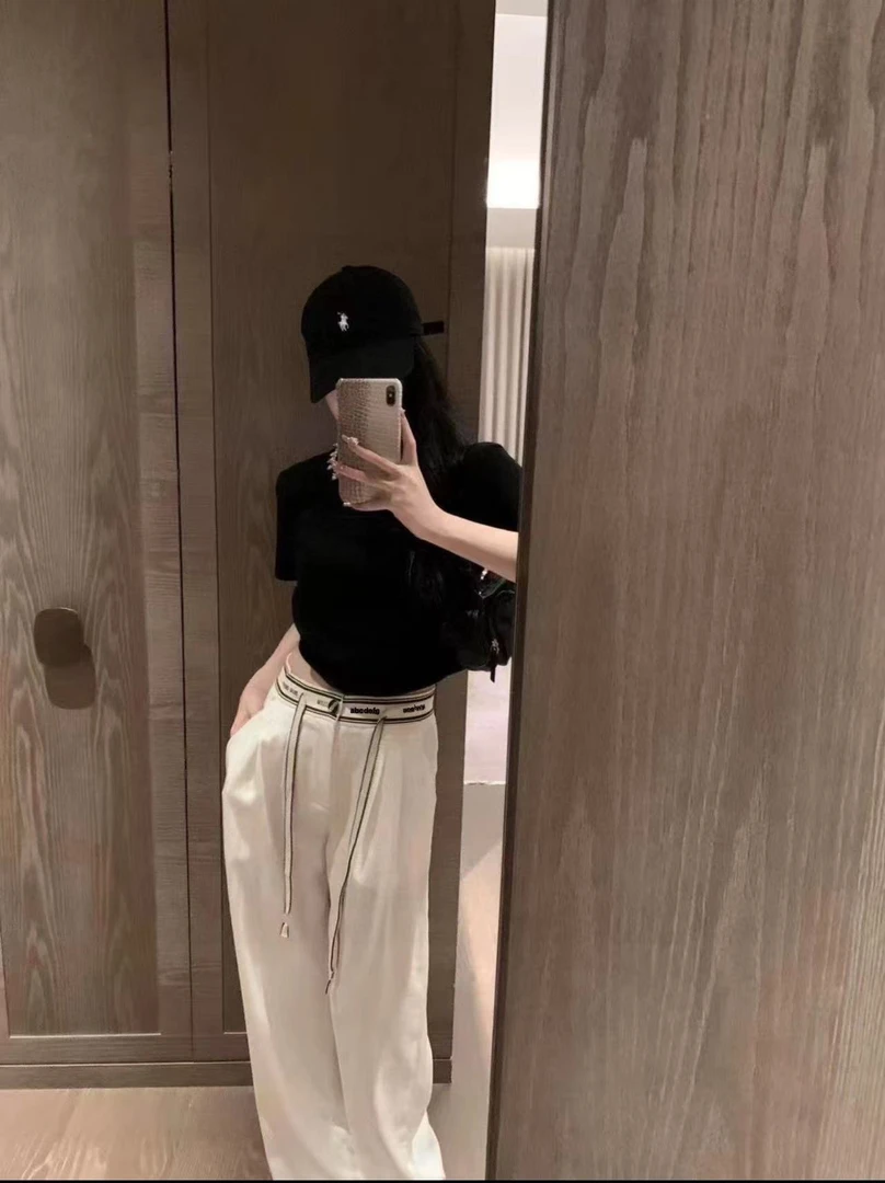 字母拼腰 垂感西裤