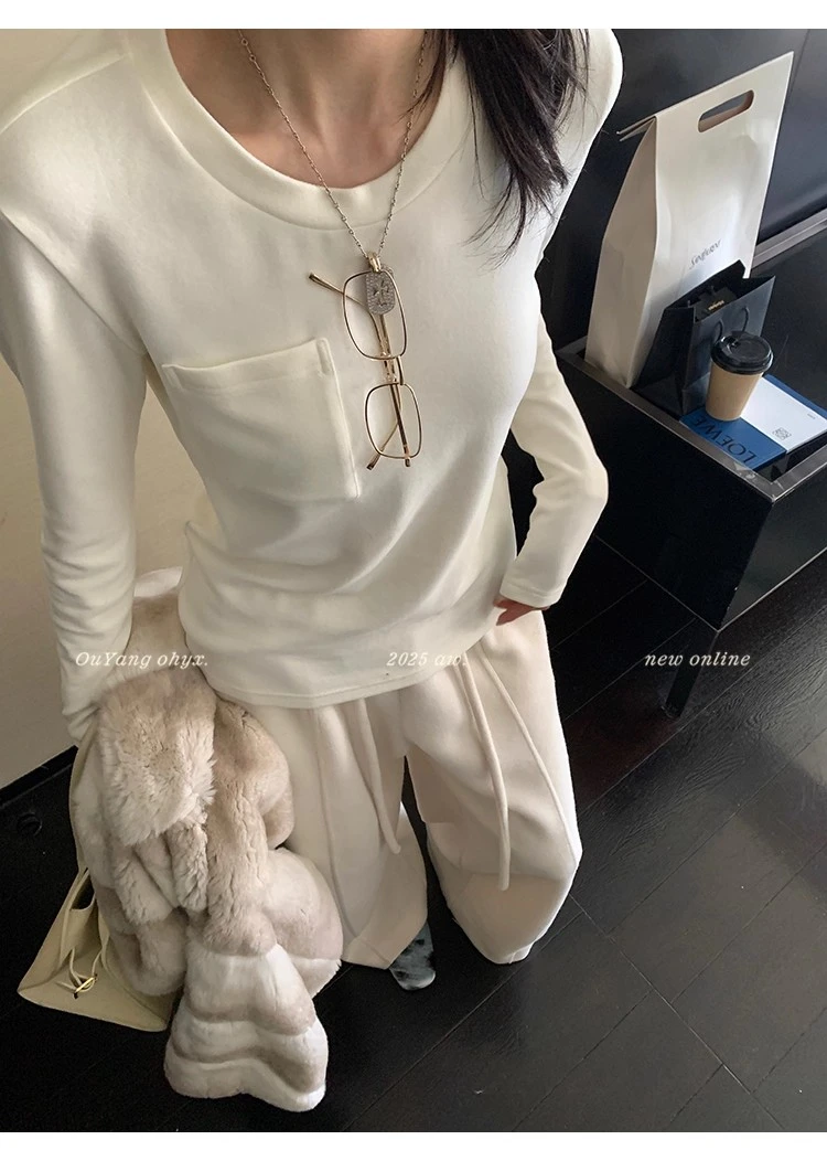 欧阳"自热绵绵百搭T"秋冬刚需超暖！280G双面绒感针织口袋T恤