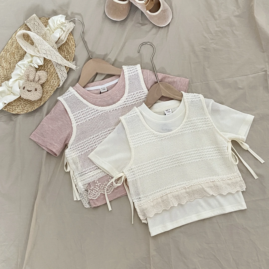 女童夏季真两件套T恤儿童短袖百搭时尚宝宝休闲洋气上衣女孩圆领