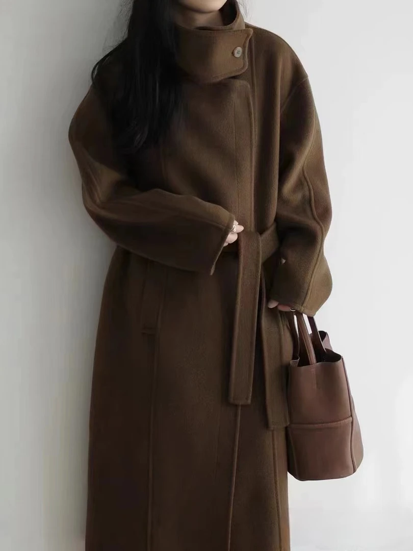 纯色修身秋冬长款毛呢大衣2130