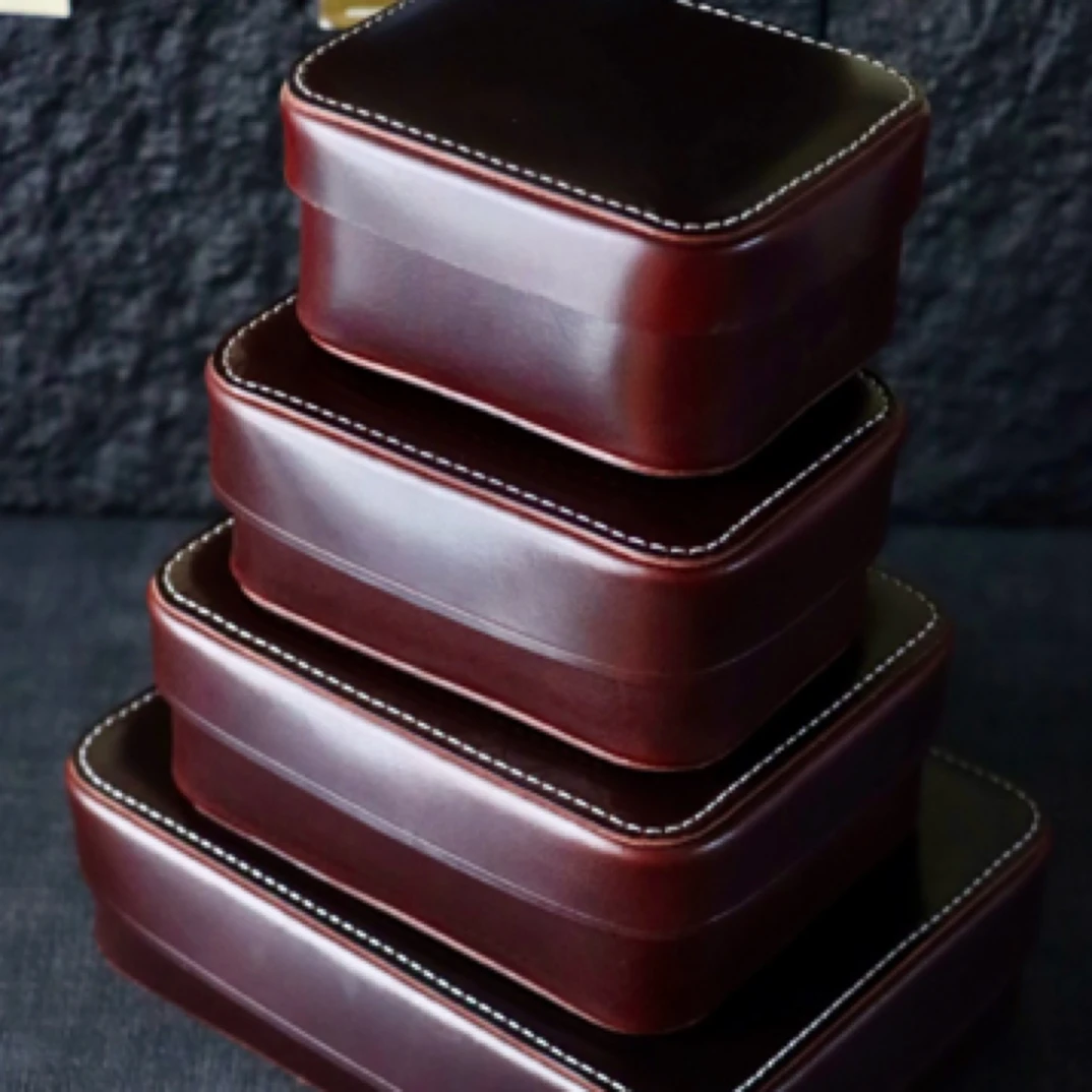首饰盒/箱 手工牛皮收纳盒纯皮古玩核桃佛珠首饰盒真皮品质皮盒