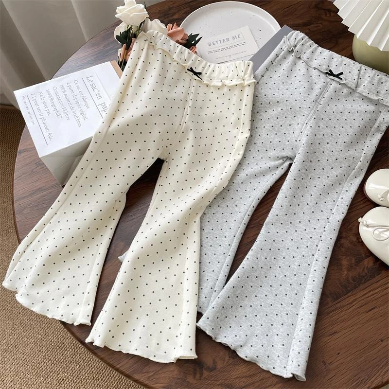 2025春装女童木耳边波点喇叭裤儿童裤子棉质幼儿园宝宝女童春装