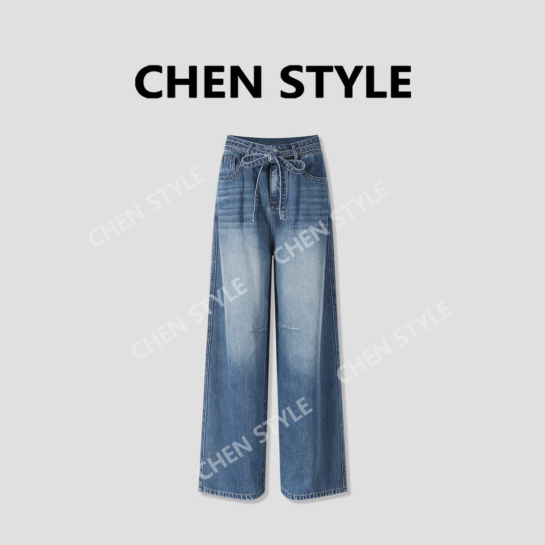 楚楚君~【街头范】K69545高腰四季款带标腰带牛仔裤