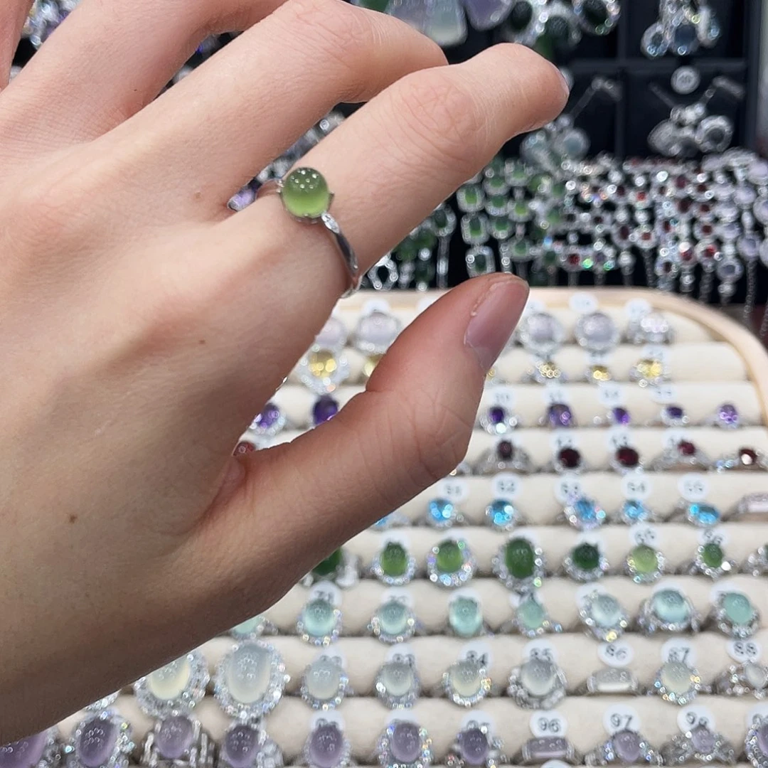 蛇纹石玉银S925镶嵌戒指戒指