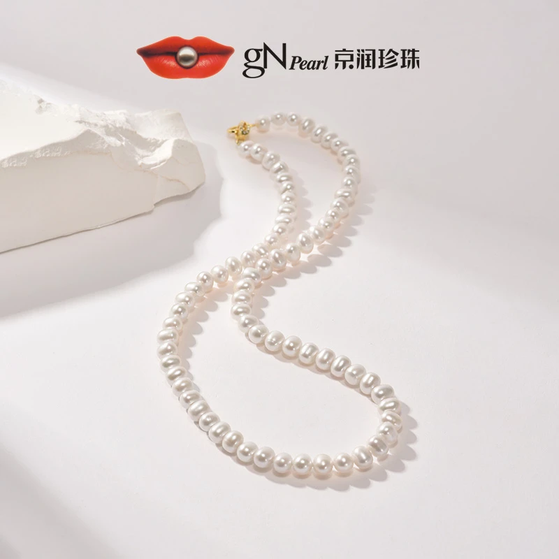 【严选】京润珍珠 寻妙S925银淡水珍珠全珠项链5.3-6.3mm白色无核
