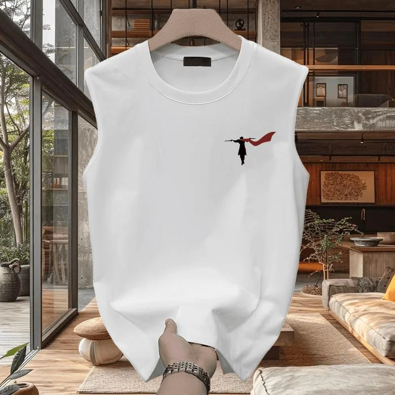 FAVMARTHA运动健身纯棉无袖背心男士创意印花T恤夏季潮流透气宽松