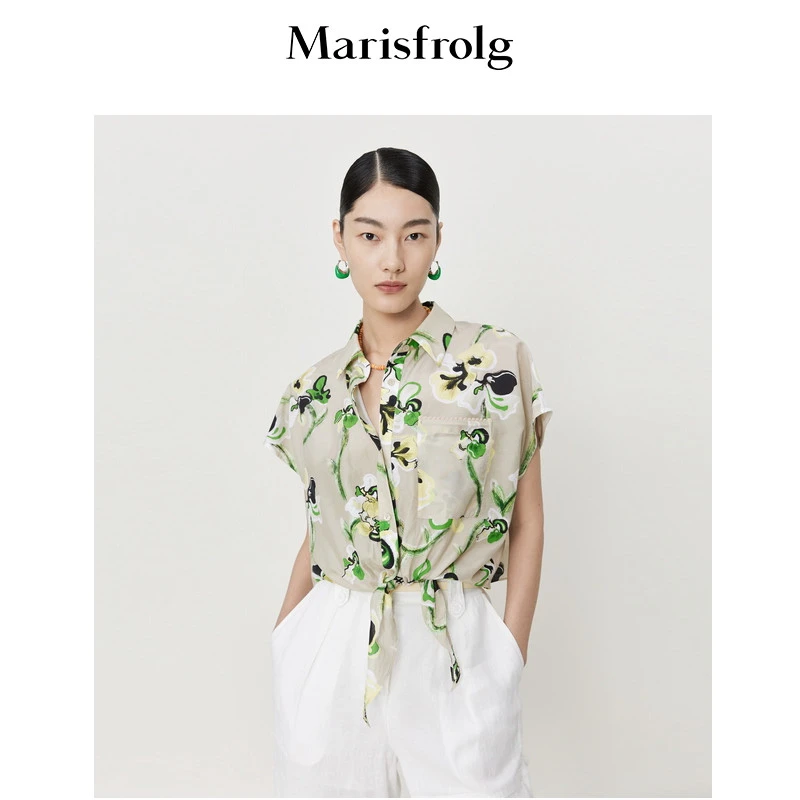【桑蚕丝】玛丝菲尔夏新款短款碎花时尚气质轻薄衬衫上衣A1CX25911