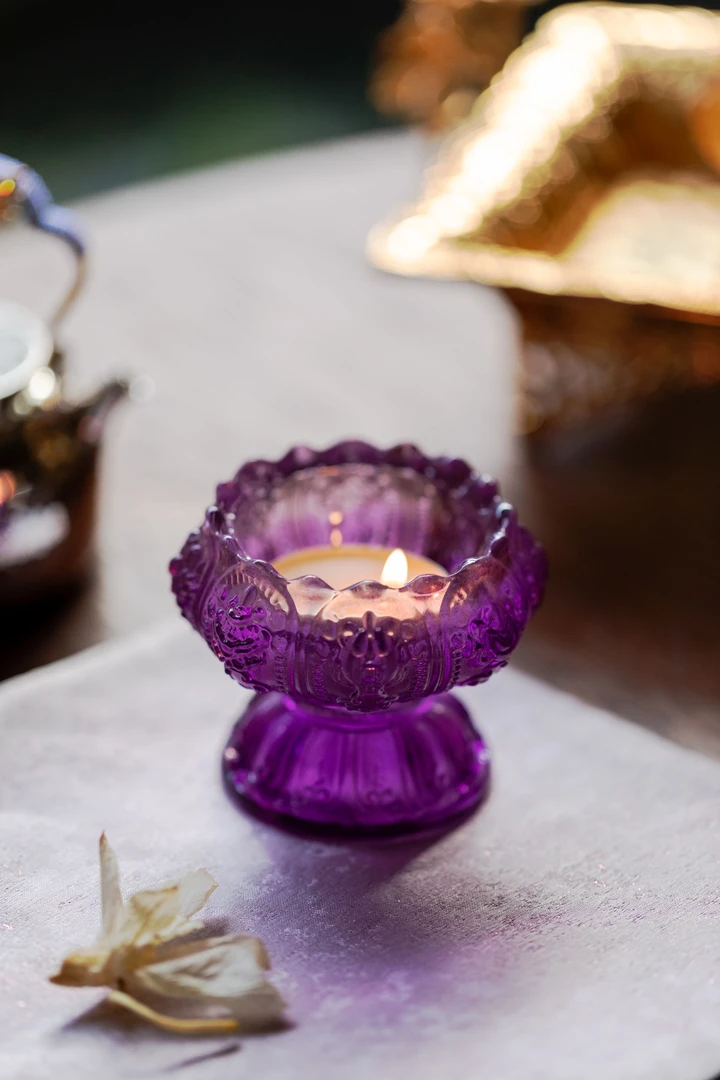 HSSY003 紫色小烛台茶周边茶摆件（不含蜡烛）