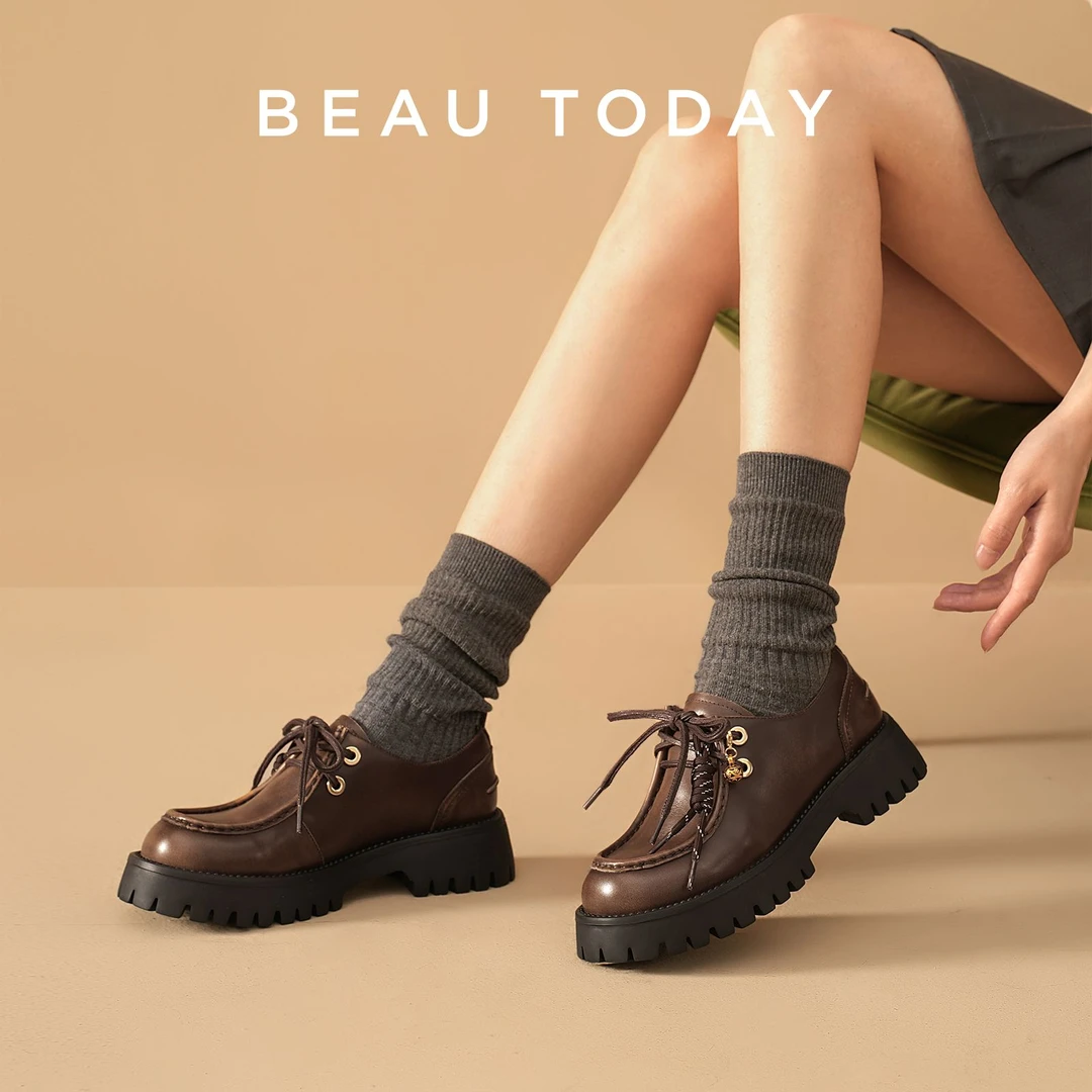 BeauToday【羊皮】流光风轻量化增高德比鞋复古圆头老钱风必备鞋子