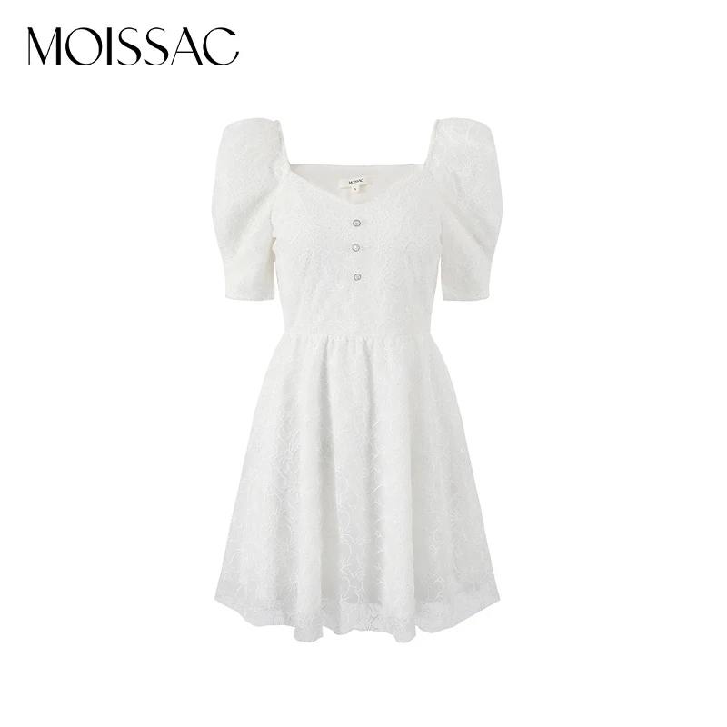 【粉丝专享】MOISSAC/摩萨克夏新泡泡袖收腰褶皱短款印花连衣裙0080