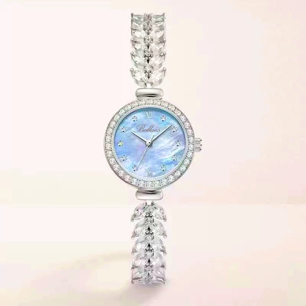 【美人鱼】小表盘精致小手链腕表ins奢华镶钻女士轻奢5883浅蓝