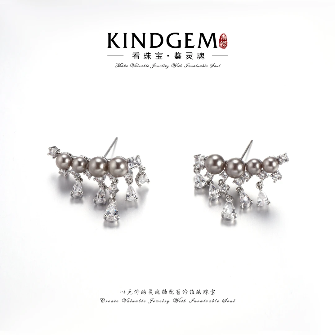 铜合金仿珍珠耳饰 简约百搭轻奢银色气质时尚镶嵌耳环 C-32669