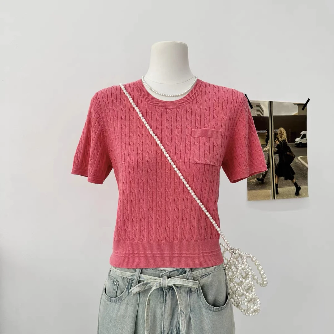 小路故事【草莓芭乐】韩系天丝亚麻显瘦麻花针织衫