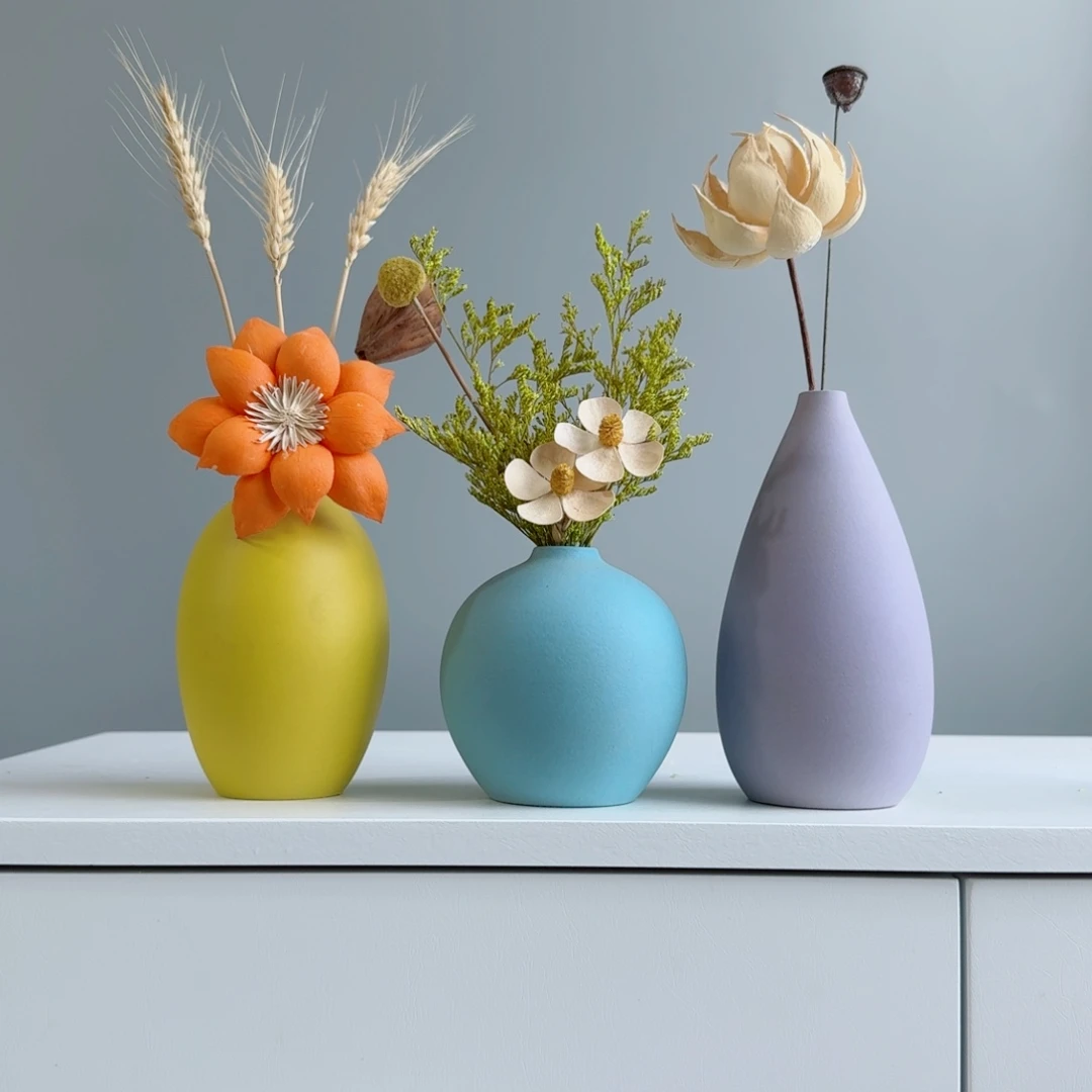 摆件陶瓷小花瓶摆件含花总高约20-30cm