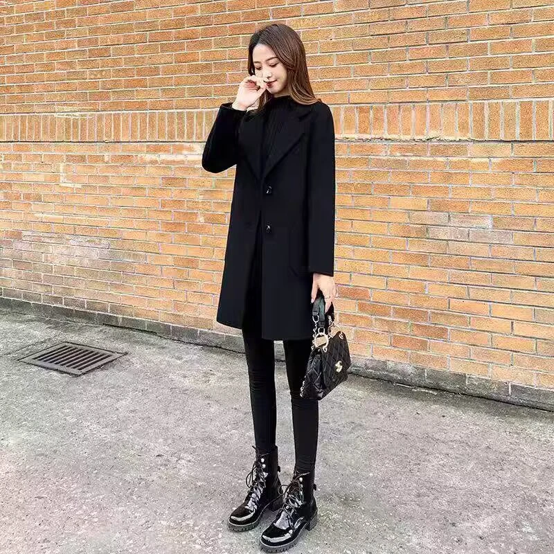 【2233-1专属】黑色双面绒外套小个子女中长新款冬季韩版大衣2233