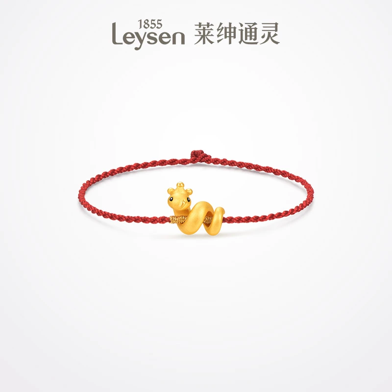 【莱绅通灵】皇冠卷卷蛇 萌蛇红绳足金串珠黄金手绳