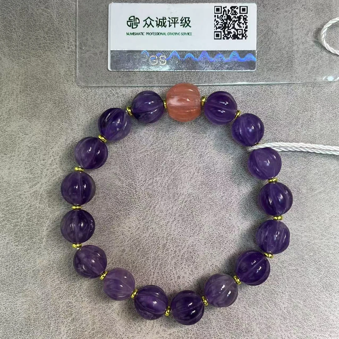 清代 瓜珠紫水晶带粉晶佛头 手串 YZ0210［燕赵造物司］