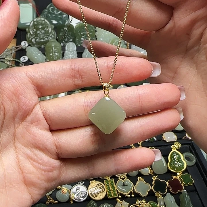 颈饰银S925镶嵌和田玉送链子送绳