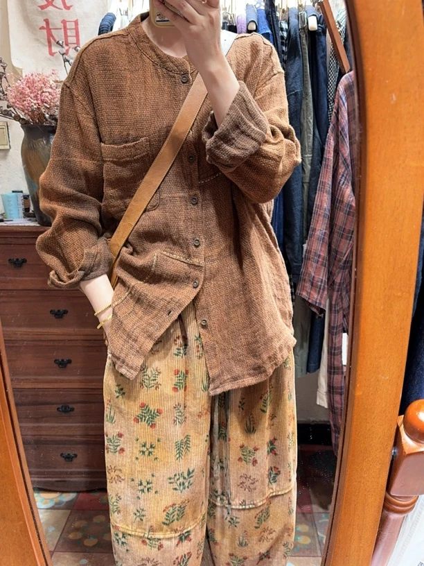 （自在）粗麻亚麻复古衬衫外套