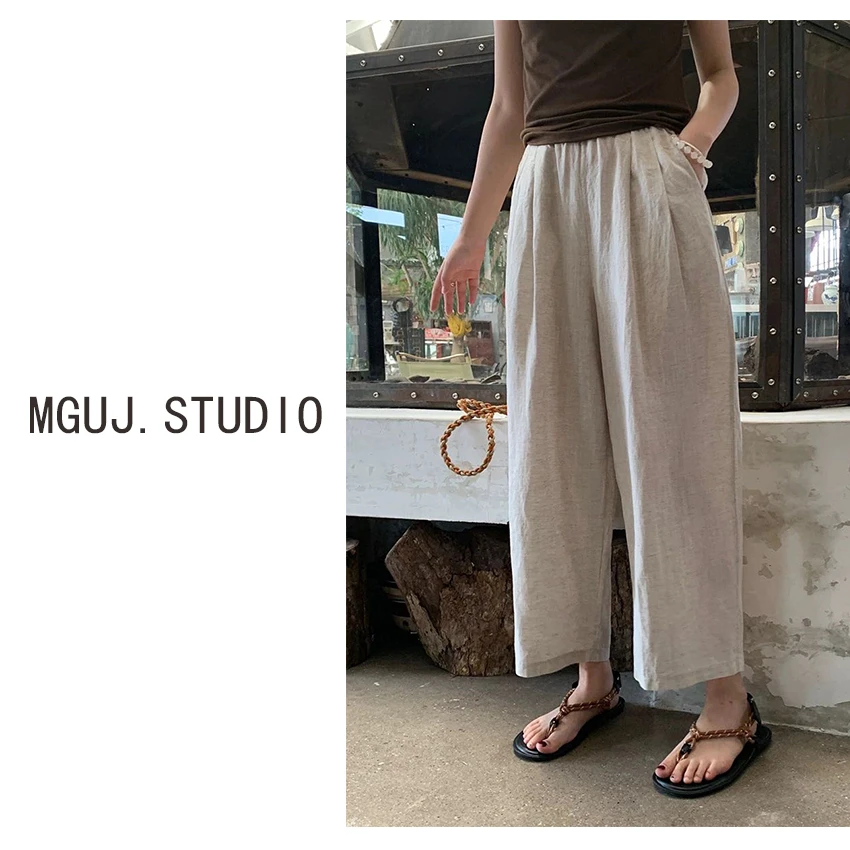 MGuJI-【雨露麻起秋裤】韩系简约百搭天丝亚麻气球裤2458