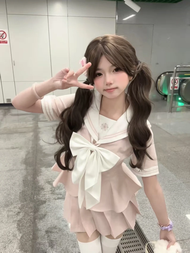 熊酱JK原创设计【小奈】收腰水手服夏服绀粉中间服刺绣JK制服学院风