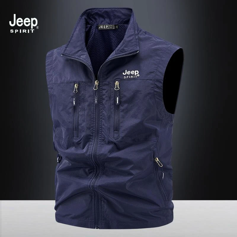 JEEP SPIRIT多口袋工装马甲男立领坎肩外套防风户外休闲钓鱼马夹
