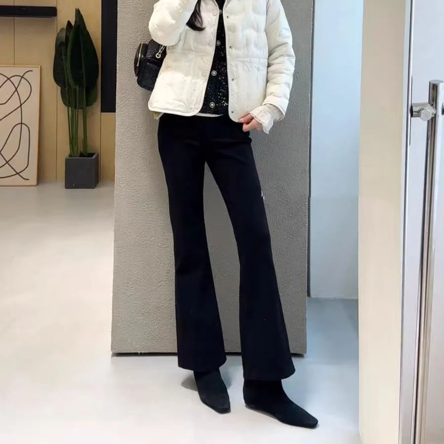 (3643）深圳南油羊毛加绒微喇叭裤女冬天加厚高腰垂感修身