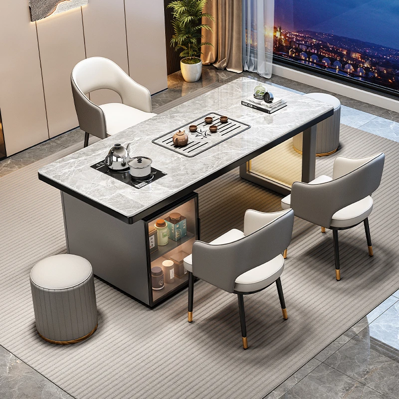 【专属链接】轻奢亮光极简岩板茶桌茶台办公室功夫茶台现代简约家用