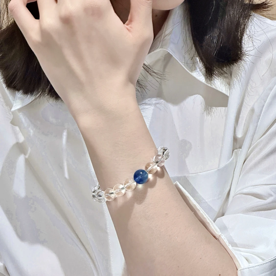 ShingBox高定系列双A全净天然白水晶魔鬼海蓝手串官方质检