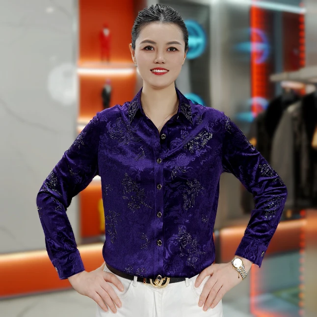 2025秋冬男士新款金丝绒重工烫钻抗皱免烫亲肤舒适时尚百搭衬衫